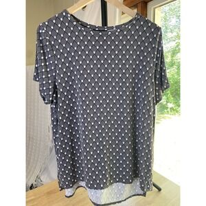 Alfani Women's Short Sleeve Shirt Large Diamond Pattern Grey